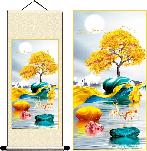 Miniatura 13 de Grace Art Pergamino de pared asiático, Yin acuático y yang