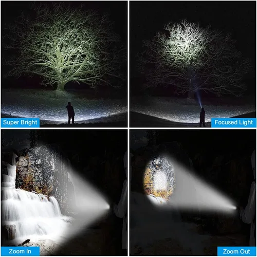 Miniatura 5 de Linterna recargable por USB, linternas magnéticas LED, linternas tácticas súper brillantes con luz lateral mazorca, impermeable, zoomable, 6 modos