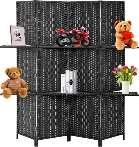 Miniatura 10 de BLKMTY Divisores de habitación con estantes, pantalla de partición portátil, 6 paneles divisores de habitación y pantallas de privacidad plegables