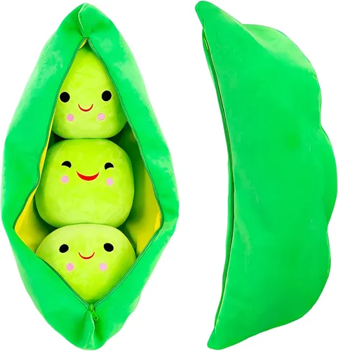 AOQI Peluche de guisantes gigantes en una vaina de guisantes, almohada de guisantes de peluche, juguetes de plantas, varios tamaños (judías verdes,
