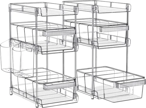 Organizadores de Baño Transparentes 2 Juegos de 3 Niveles, Organizador Extraíble y Almacenamiento con 2 Tazas, Contenedor de Almacenamiento con