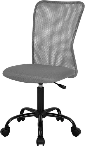 FDW Silla para oficina en casa, de malla, con respaldo medio, silla sin brazos para computadora, ergonómica, giratoria, ajustable, moderna, con Gris