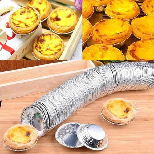 Miniatura 5 de U/D Paquete de 200 moldes de papel de aluminio para tartas, tartas para hornear, tazas de papel de aluminio y moldes desechables para tartas