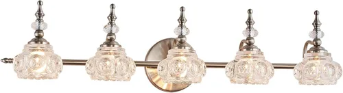 Miniatura 9 de Apliques de pared vintage, iluminación de pared de 1 luz con pantalla de cristal, acabado de latón antiguo cepillado mate, lámpara de pared
