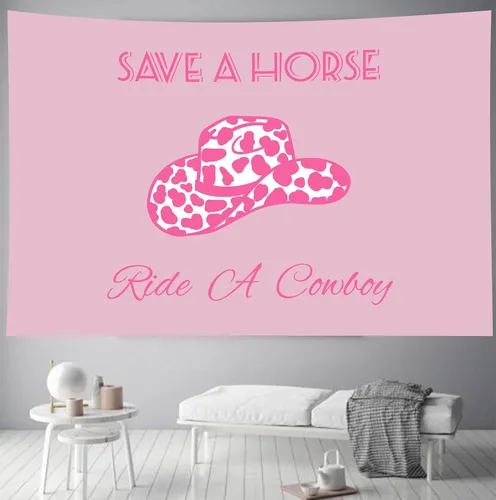 Miniatura 8 de TUGCAY Save A Horse Ride A Cowboy - Tapiz negro divertido con sombrero occidental, tapices para colgar en la pared para dormitorio, dormitorio