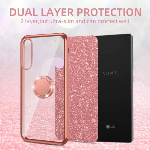 Miniatura 2 de nancheng Bonita funda de teléfono con purpurina para LG Velvet 5G (LM-G900)/LG Velvet 5G UW Lujo Brillante Suave TPU Anti arañazos Anti-caída Oro