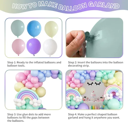 Miniatura 5 de Kit de guirnalda de globos pastel de 165 piezas, arco de globos de color pastel arcoíris, globos coloridos de caramelo macarrón de diferentes Pastel