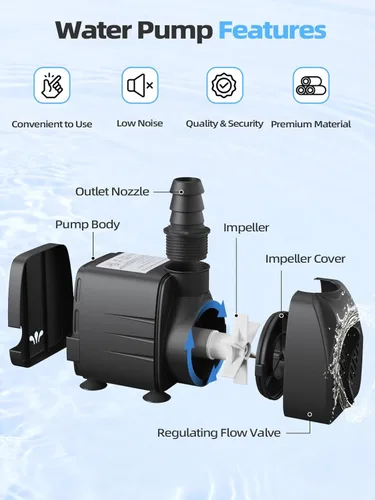 Miniatura 8 de Bomba de fuente pequeña de 160GPH (600L/H, 10W), bomba de agua sumergible ultra silenciosa con 3.93 pies de elevación alta y manguera de 4.9 pies, 2