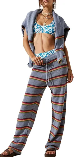 Miniatura 3 de Conjunto de 2 piezas de punto para mujer, suéter suelto con estampado de rayas Y2K + pantalones elásticos, ropa estética urbana
