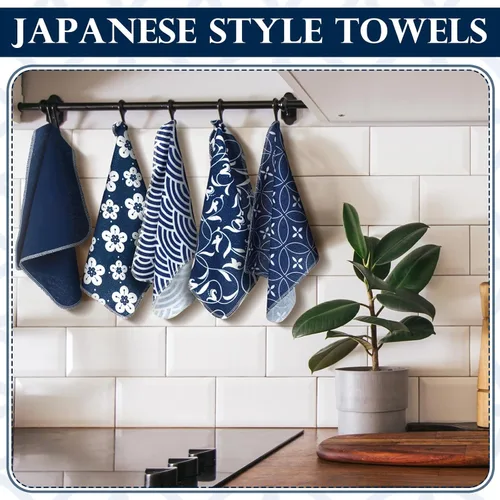 Miniatura 2 de Paquete de 36 paños de cocina japoneses reutilizables, trapos de limpieza lavables de algodón para el hogar (Azul)