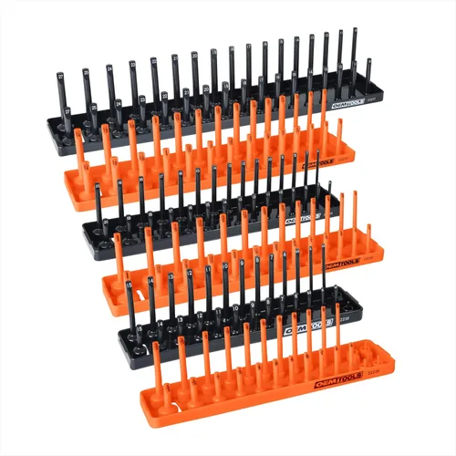 Miniatura 15 de OEMTOOLS 22413 Juego de 6 bandejas de enchufes SAE y métricos, almacenamiento de enchufes SAE y métrico para tamaños de 1/4", 3/8" y 1/2", soportes