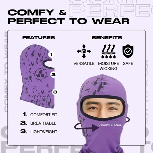 Miniatura 3 de Máscara de esquí de anime con diseño Pasamontañas púrpura Cm negro A verano Skii y máscaras de invierno para hombres y mujeres, cubierta facial