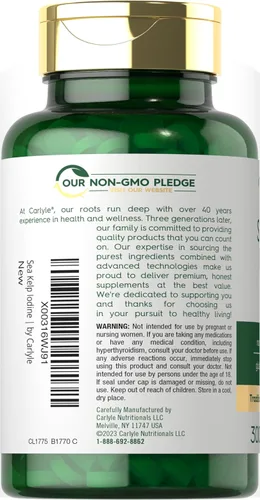Miniatura 3 de Carlyle - Suplemento de yodo de alga marina 225 mcg 300 tabletas Sin GMO, sin gluten Suplemento de hierbas tradicionales