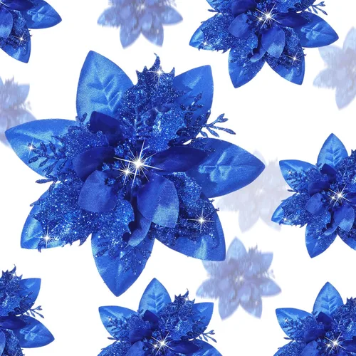 Miniatura 9 de 36 piezas de flores de Pascua artificiales con purpurina de Poinsettia para Navidad, flores de Poinsettia artificiales para bodas, decoraciones