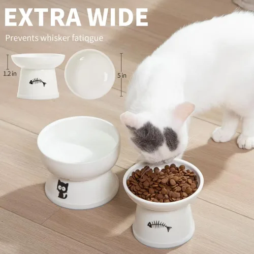 Miniatura 5 de FOREYY - Juego de cuencos elevados para comida y agua para gatos, cuencos elevados de cerámica para gatos con anillo antideslizante, antivómitos
