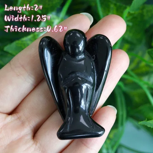 Miniatura 2 de YATOJUZI Estatua de ángel de obsidiana negra de 5 cm decorativa con cristales curativos de Reiki, piedra natural pulida tallada a mano, figuritas