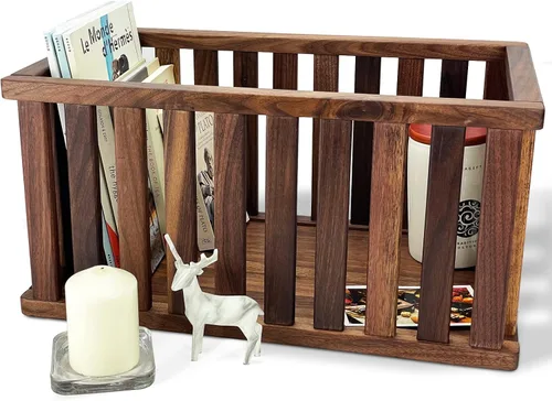Miniatura 3 de Cesta de almacenamiento rectangular extragrande de nogal macizo, contenedores de almacenamiento de madera natural para organizar, de madera