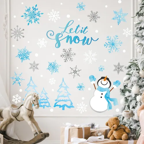 Miniatura 5 de Calcomanías de pared de copo de nieve de invierno, calcomanías de pared para ventana de Navidad, calcomanías de mural para decoración de fiestas