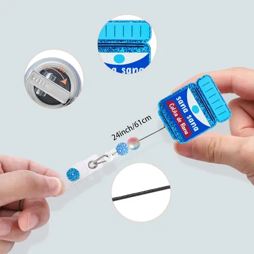 Miniatura 2 de Carrete de insignia para enfermera, lindo soporte retráctil con clip de identificación para enfermera, accesorios para el trabajo, divertidos Azul