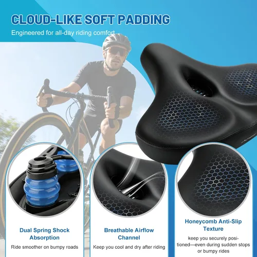 Miniatura 3 de APECYC - Asiento de bicicleta extra ancho y cómodo para mujeres y hombres Ergonomic Memory Foam, Relieve Sit Bone and Tailbone Pressure, Ideal for