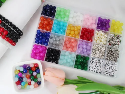 Miniatura 2 de 1000 cuentas de cristal de 0.315 pulgadas para hacer joyas, pulseras y suministros de cuentas, cuentas de jade imitativas, cuentas espaciadoras
