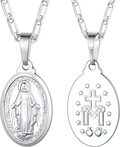 Miniatura 25 de U7 Saint Benedict/Michael Medal Necklace, 316L Stainless Steel Virgin Mary Necklace for Men Women, Bible Verse Protection Necklace Catholic