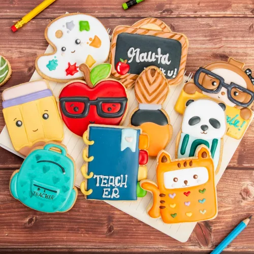 Miniatura 2 de Juego de cortador de galletas de regreso a clases con sellos de émbolo, 11 piezas, regalos de cocina, cumpleaños, vacaciones, ácido poliláctico 3D