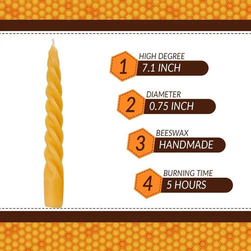 Miniatura 2 de DEYBBY Juego de 4 velas espirales de cera de abeja de 7 pulgadas, sin goteo y sin humo, velas de cera de abejas puras trenzadas para decoración