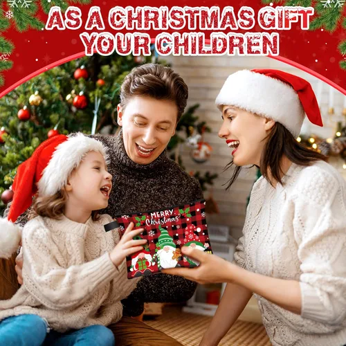 Miniatura 6 de Zonon Juego de 6 bolsas de maquillaje de lona de Navidad, pequeñas bolsas de cosméticos con cremallera portátil, bonita bolsa de estilo cuadros