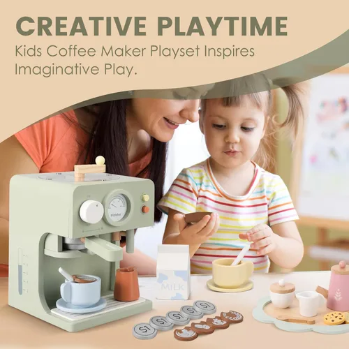 Miniatura 6 de Pithfor Juguete Cafetera de Madera para Niños con Molinillo, Juego de Simulación Electrodomésticos de Cocina y Accesorios Juguete Regalo para Niños