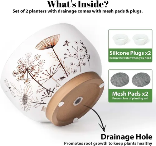 Miniatura 4 de YBX Macetas de Cerámica de 8 Pulgadas + 6 Pulgadas para Plantas, Macetas para Flores Suculentas con Agujeros de Drenaje, Jardineras de Terracota