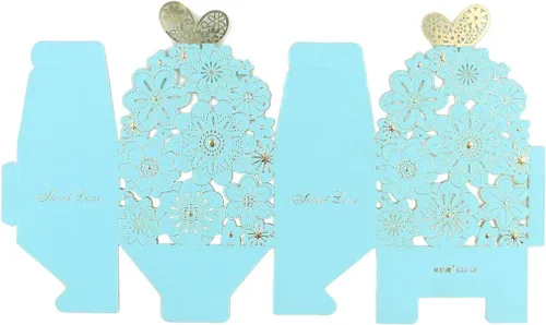 Miniatura 3 de Kslong 50 cajas de dulces huecas con diseño de flores y mariposas, cajas de regalo para galletas, regalos románticos de boda, bonita caja de Azul