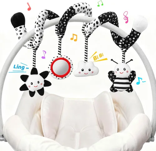 Juguetes Colgantes para Asiento de Coche y Juguetes para Cochecito para Bebés de 0-6 Meses, Juguetes de Bebé de Alto Contraste para Recién Nacidos