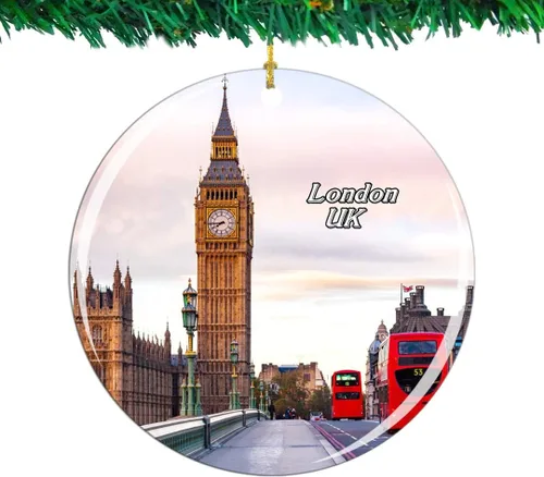 Gran Ben - Adorno navideño de Londres, colección de recuerdos de viaje por la ciudad, porcelana de doble cara, decoración de árbol colgante de 2.85