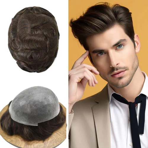 Miniatura 82 de Hombres Toupee Hair Thin Skin Men Human Hair Piece Men Toupee Cabello humano V-loop de aspecto natural Toupee Hombres Hairpiece Men Hair System