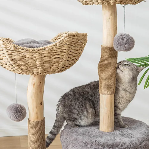 Miniatura 7 de Moderno árbol para gatos de interior para adultos grandes, torre de madera para gatos grandes de 46.5 pulgadas de alto para gatos grandes con poste