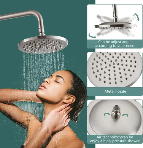 Miniatura 7 de Sistema de ducha de tubo expuesto de doble función, redondo, cabezal de ducha de lluvia de 8 pulgadas, juego combinado de accesorios de latón
