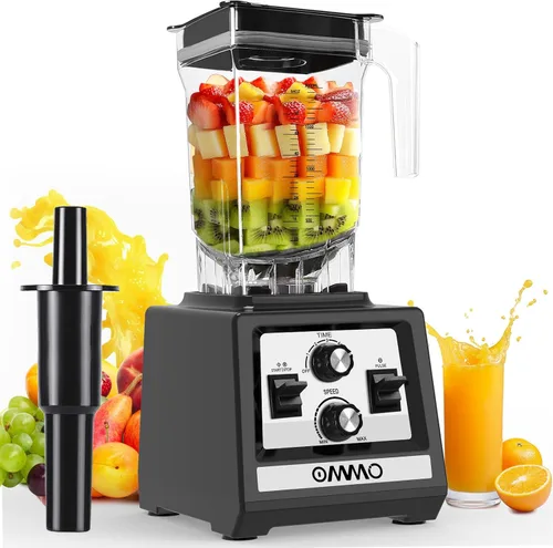 OMMO Licuadora para batidos: Licuadoras de pico de 1800 W para cocina, jarra sin BPA de 68 onzas, temporizador y control de velocidad, 6 cuchillas