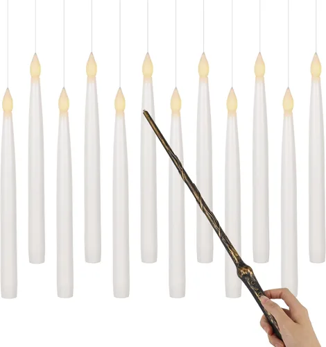 Miniatura 7 de GenSwin Velas cónicas sin llama de Halloween en negro con candelabros de mano de fantasma y temporizador remoto, 2 piezas de velas cónicas operadas