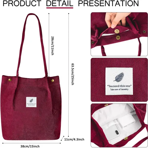 Miniatura 176 de Ayieyill - Bolsa de pana para mujer y niña, con correa de lona para colgar al hombro, bolsa con bolsillo
