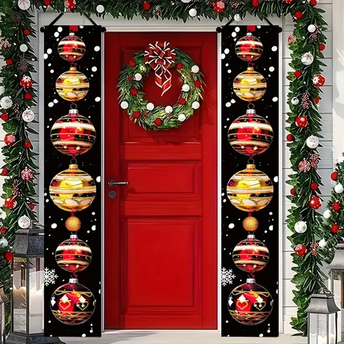 Miniatura 9 de BlissYard Pancartas de Porche Feliz Navidad de 12x71 Pulgadas Decoraciones de Puerta de Papá Noel y Muñeco de Nieve Fondo Rojo Pancarta Colgante