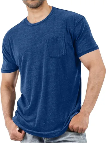 Miniatura 10 de Camisetas de manga corta para hombre con bolsillo en el pecho, color sólido, cuello redondo, suave, cómoda, para verano, camiseta atlética