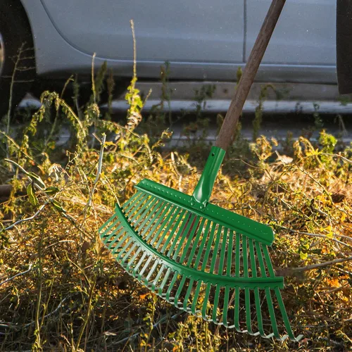 Miniatura 3 de NUOBESTY Rastrillo de hojas de jardín resistente dientes gruesos para nivelación de césped, herramienta eficiente de eliminación de hojas y césped