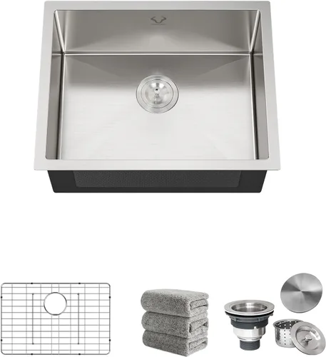 Miniatura 2 de Fregaderos de cocina 23x18 pulgadas Fregadero de cocina empotrado Fregadero de acero inoxidable 16 calibre Juegos de fregaderos de un solo tazón