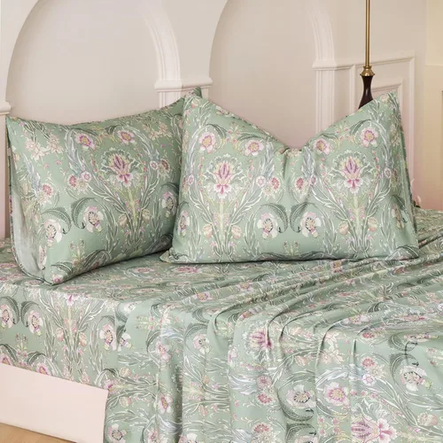 Miniatura 22 de Juego de sábanas de cama floral azul 100% algodón percal tamaño King, diseño vintage chic shabby, con patrón de peonía, ropa de cama suave y Monet