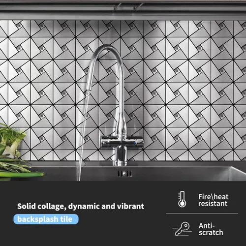Miniatura 2 de Art3d 10 láminas de azulejos adhesivos de mosaico metálico para decoración de muro de cocina, azulejos adhesivos de aluminio compuesto para pegar