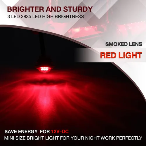 Miniatura 5 de TMH Paquete de 100 luces LED rojas de 3/4 pulgadas con lente ahumada de 3/4 pulgadas, luces de marcador LED laterales para remolque, camión, Lente