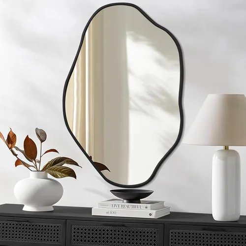 Miniatura 16 de ULIKE Espejo rectangular de madera con marco de cuentas de madera natural, 24 x 36 pulgadas, espejo de pared rústico de granja para baño, guardería