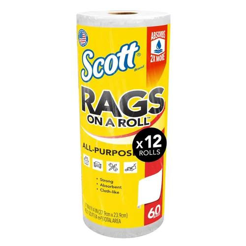 Scott Rags In A Box Rags On A Roll (54992), toallas multiusos, toalla de papel grande de 9.4 x 11 pulgadas (12 rollos de 60 hojas, 720 hojas en