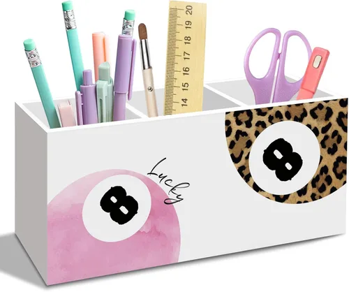 Miniatura 13 de Trendy Retro Leopard Print Pen Pencil Holder for Desk, Funky Cheetah Wooden Box Office Desk Accessories, Leopard Print Pen Holders Organizer for